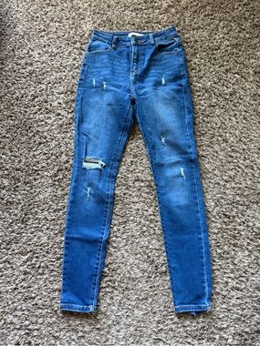 Encore Jeans High Rise Distressed Skinny Jeans Medium Wash Size 5